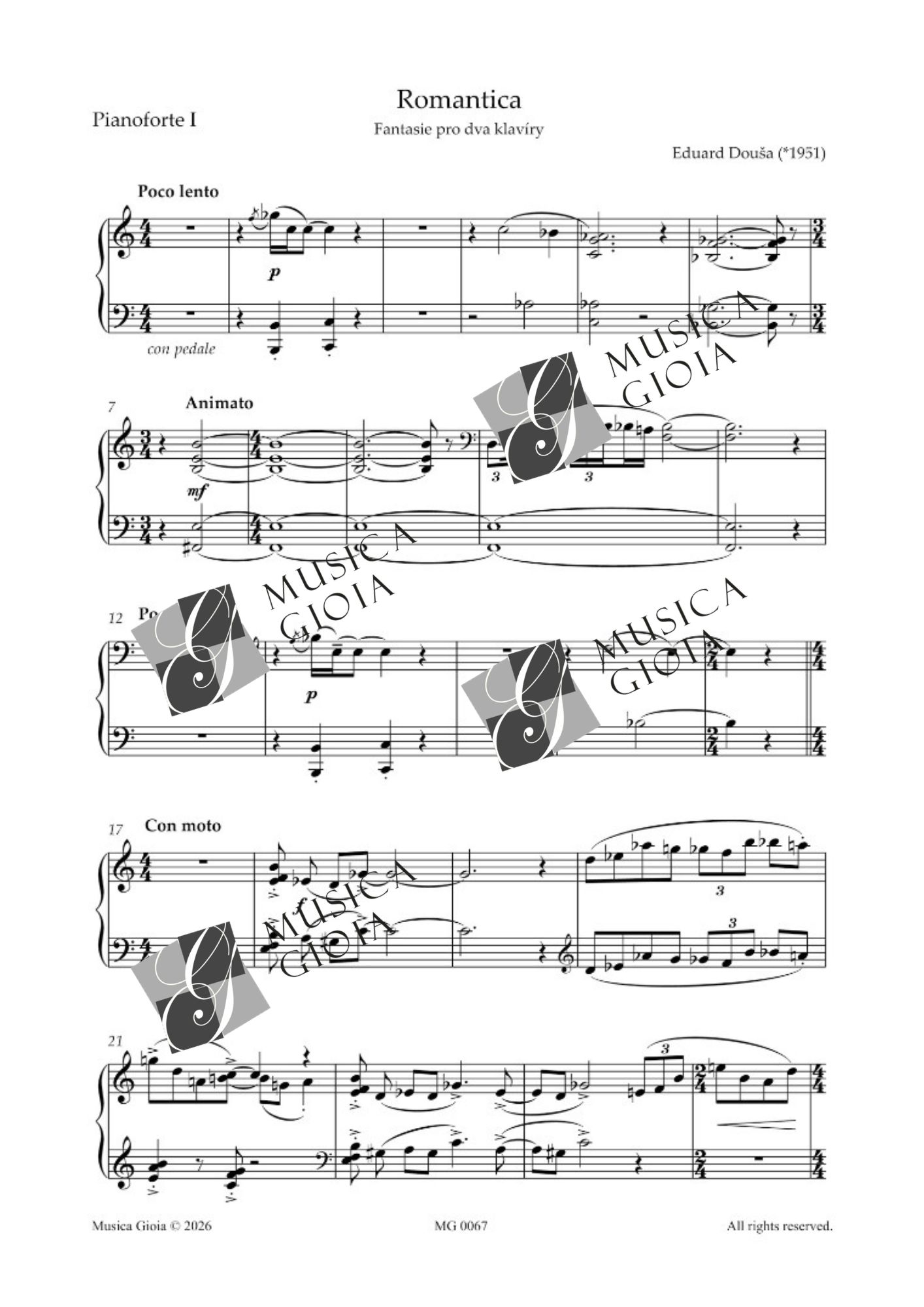Romantica. Fantasie pro dva klavíry Musica Gioia nahled not